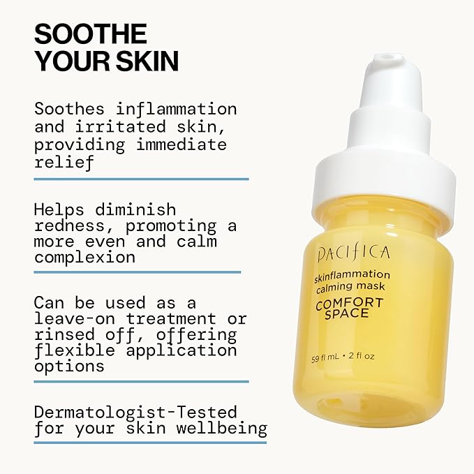Pacifica Comfort Space Calming Face Mask for Sensitive Skin, Redness Relief Hydrating Facial Mask with Azelaic Acid & Turmeric, Soothes Irritation & Dryness, Vegan Skincare, 2 Fl Oz