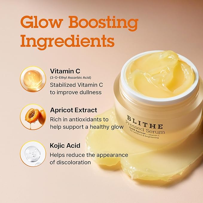 BLITHE Pressed Serum Gold Apricot | Glow Serum for Face | Glass Skin Korean Skincare & Face Moisturizer for Dry Skin, 0.91 fl oz