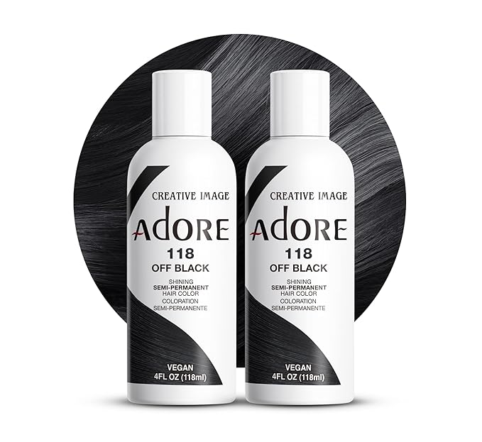 Adore Semi Permanent Hair Color (118 Off Black) (2 Pack) | Vegan & Cruelty-Free Black Hair Dye | No Ammonia, No Peroxide, No Alcohol | 4 Fl Oz