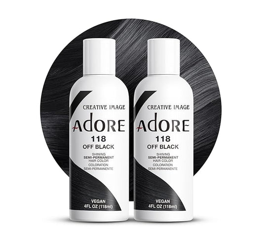 Adore Semi Permanent Hair Color (118 Off Black) (2 Pack) | Vegan & Cruelty-Free Black Hair Dye | No Ammonia, No Peroxide, No Alcohol | 4 Fl Oz