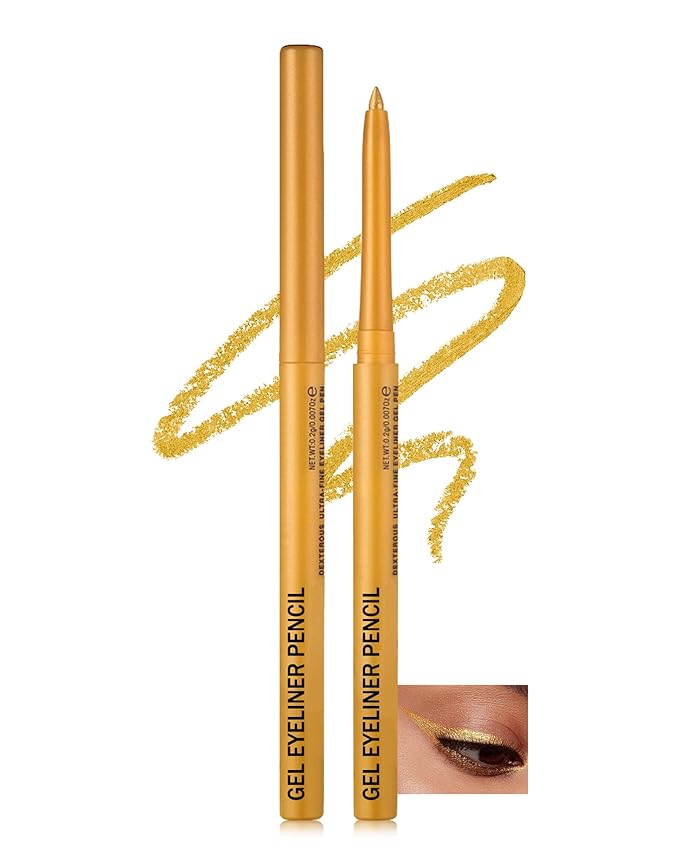 Gold Glitter Gel Eyeliner Pencil Waterproof, Metallic Retractable Cream Smooth Eye Liner Pencils, Long Lasting Waterline Hypoallergenic Precision Eyeliner Pencil, Smudge-Proof Makeup for Women-03
