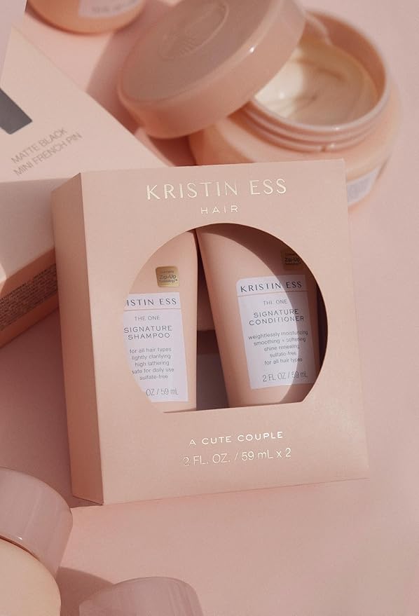 Kristin Ess Signature Travel Size Salon Shampoo + Conditioner Set for Moisture, Softness + Shine - Anti Frizz + Lightly Clarifying - Sulfate Free, Vegan + Safe for Color Treated Hair - Mini Travel Set
