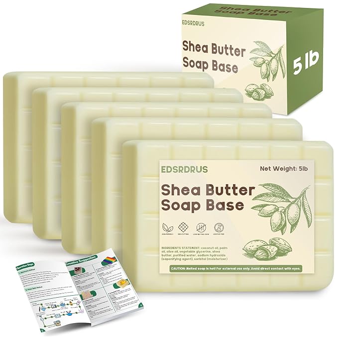 5lb Glycerin Soap Base - Scented Melt and Pour Soap Base for DIY Crafting, Easy to Cut, Vegan and Cruelty-Free, Moisturizing and Gentle on Skin, Perfect for Soap Making Supplies (Shea Butter, 5 Pound)
