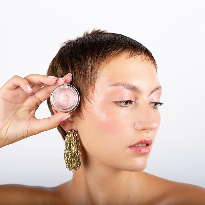 Cream Eyeshadow & Highlighter - Infused with Hyaluronic Acid + Calendula Flower - LightWeight Cream Makeup and Skincare - 99% Natural Ingredients - Vegan Make Up - 02 Retro Pink