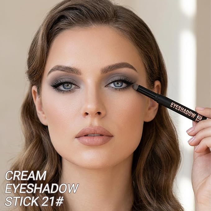 Erinde Cream Matte Eyeshadow Stick, Gray Brown Eye Shadow Sticks, Cream to Powder Eyeshadow Crayon, Buildable & Blendable Long-Lasting Waterproof Eye Shadow Stick, Vegan & Cruelty-Free, 21