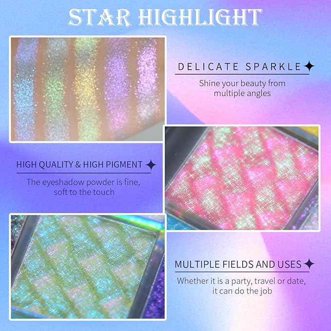 Multichrome Eyeshadow Palette,9 Color Change Glitter Chameleon Eye Shadow,High Pigmented Waterproof Long-Lasting 100% Vegan Cruelty Free Duo Chrome Eye Makeup For Women (#01)