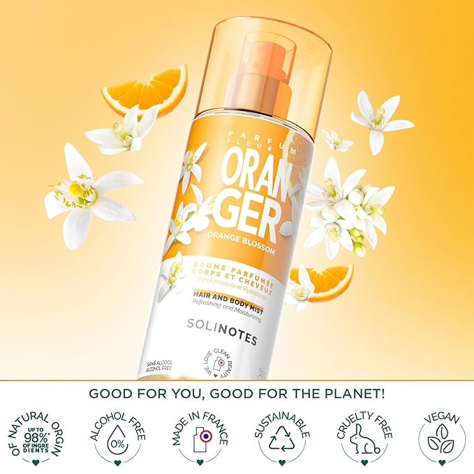 Solinotes Orange Blossom Body Mist– Alcohol-Free, Long-Lasting Fragrance Spray with Delicate Floral and Soothing Scent – Clean, Cruelty-Free Hair & Body Perfume Spray for Women (8.45 Fl Oz)