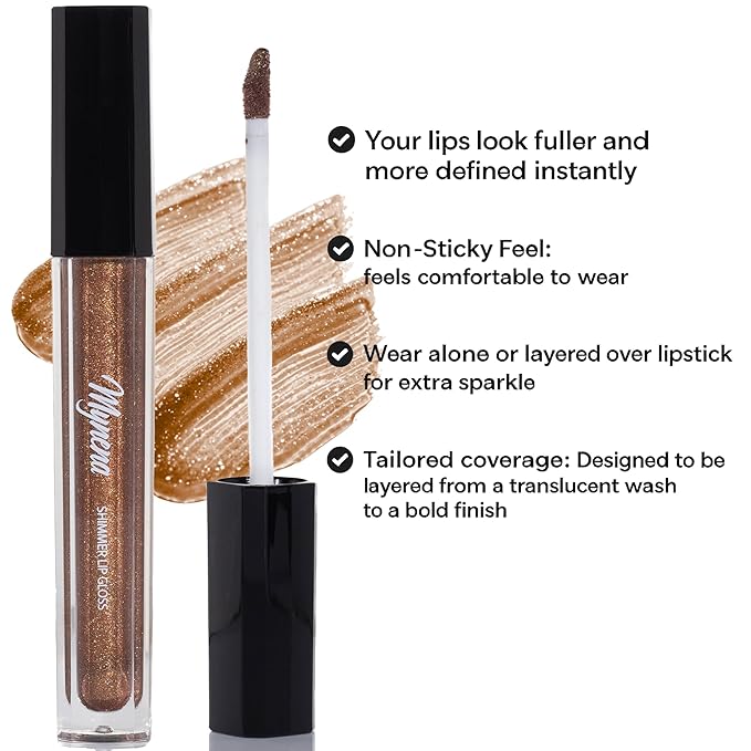 Mynena Translucent Bronze with Golden Undertones Shimmer Lip Gloss | Lightweight Lip Topper | Paraben-Free | Demi-Sheer Lipgloss from Cosplay to Everyday Glam | Ashley