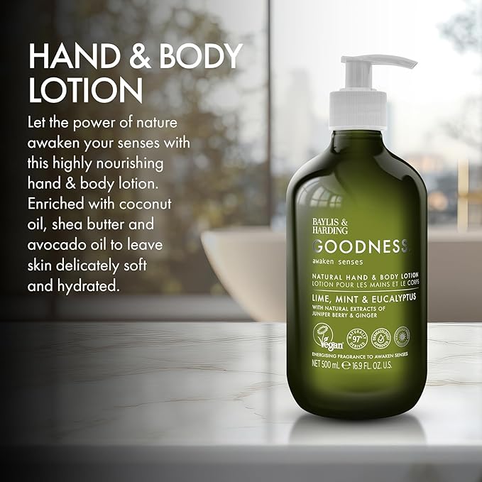 Baylis & Harding Goodness Awaken Lime, Mint & Eucalyptus Hand & Body Lotion, 500 ml (Pack of 3) - Vegan Friendly