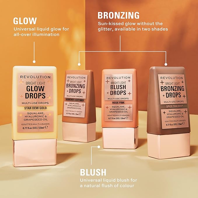 Revolution Beauty London, Bright Light Glow Blush Drops, Builable Liquid Blush for Face, Infused with Hyaluronic Acid, Vegan & Cruelty-Free, Pink Rosie, 0.77 fl oz