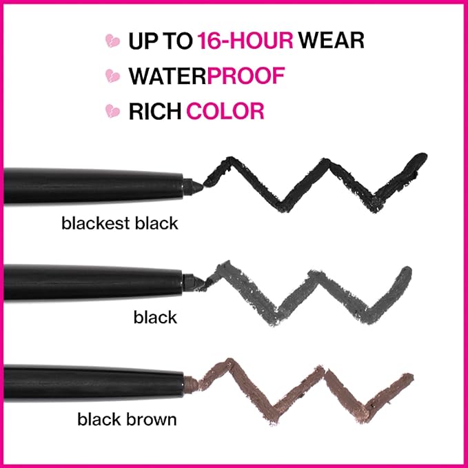 wet n wild Mega Last Breakup Proof Retractable Eyeliner - Ultra-Fine Brush, Waterproof,16-Hour Long-Lasting Wear - Cruelty-Free & Vegan - Black (Pack of 2)
