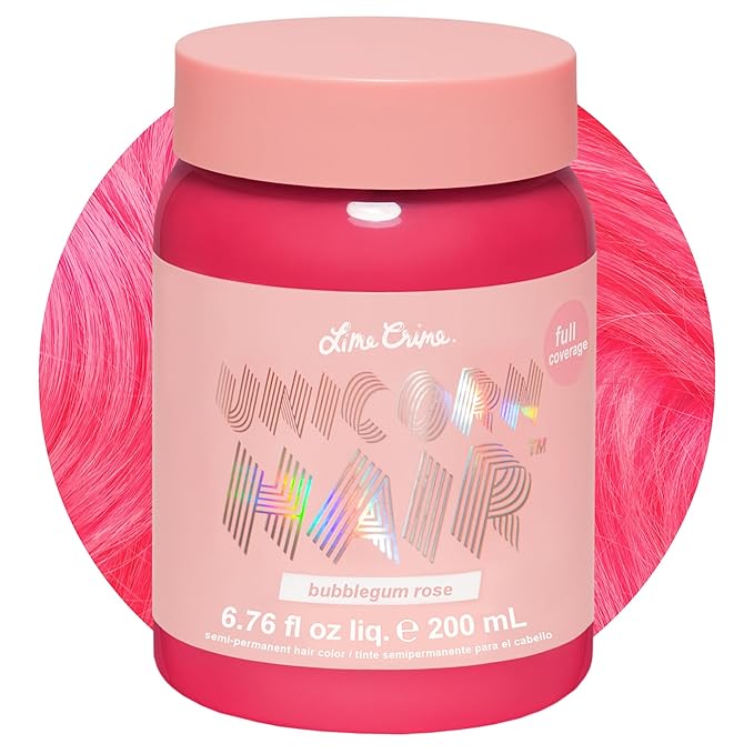 Lime Crime Full Coverage Unicorn Hair Dye, Bubblegum Rose - Damage-Free Semi-Permanent Hair Color Conditions & Moisturizes - Temporary Hair Tint Kit Has A Sugary Citrus Vanilla Scent - Vegan