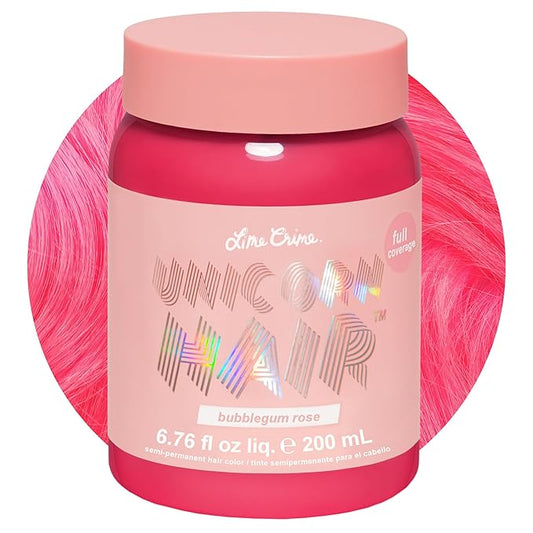Lime Crime Full Coverage Unicorn Hair Dye, Bubblegum Rose - Damage-Free Semi-Permanent Hair Color Conditions & Moisturizes - Temporary Hair Tint Kit Has A Sugary Citrus Vanilla Scent - Vegan
