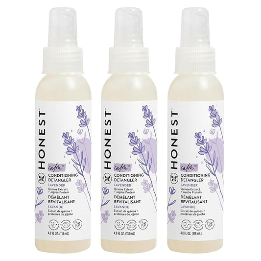 The Honest Company Conditioning Hair Detangler,Leave-In Conditioner and Fortifying Spray,Tear Free,Cruelty-Free,Hypoallergenic,Lavender Calm,4 Fl Oz,(Pack of 3)