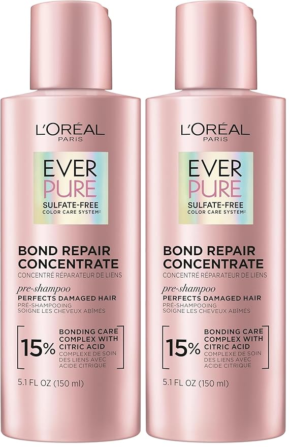L'Oreal Paris Sulfate Free Bond Repair Pre Shampoo Treatment,Hair Repair for Colored,Bleached or Damaged Hair,EverPure,5.1 Fl Oz,(Pack of 2)