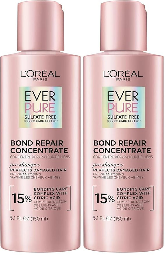 L'Oreal Paris Sulfate Free Bond Repair Pre Shampoo Treatment,Hair Repair for Colored,Bleached or Damaged Hair,EverPure,5.1 Fl Oz,(Pack of 2)