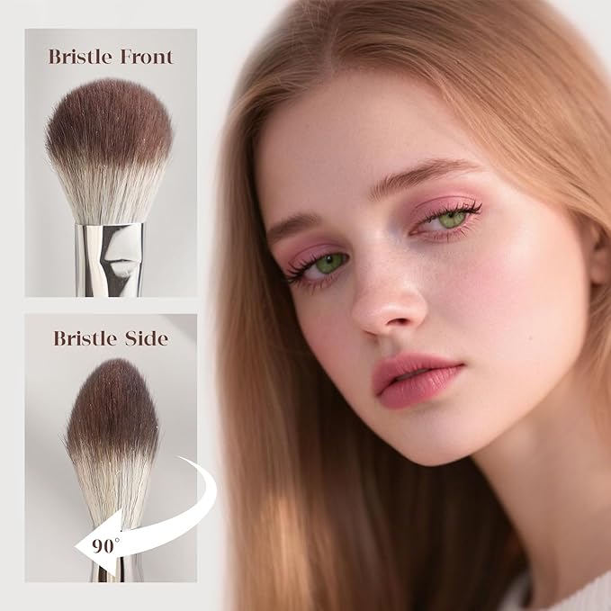 2PCS Makeup Brush Set: Angled Bronzer Brush + Blush Brush for Cheeks, Vegan Soft Bristles for All Cosmetics