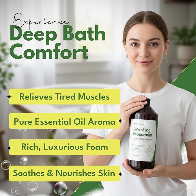 Luxury Foaming Bath - Natural Scented Bubble Bath - with Essential Oils and Epsom Salt - Refreshing Peppermint Scent, 33.8 fl oz / 1L