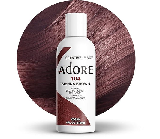 Adore Semi Permanent Hair Color (104 Sienna Brown) | Vegan & Cruelty-Free Brown Hair Dye | No Ammonia, No Peroxide, No Alcohol | 4 Fl Oz