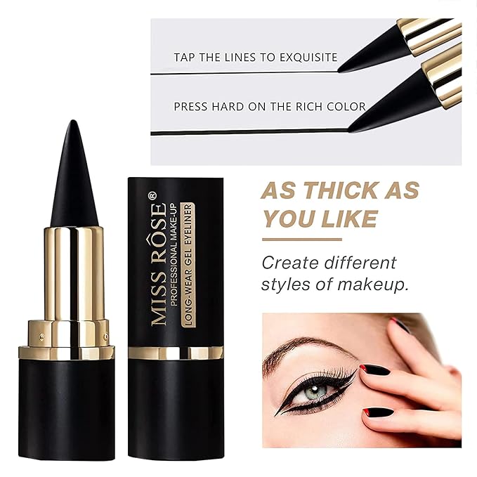 Miss Rose M Gel Eyeliner, Black Eyeliner Pencils, delineador de ojos contra el agua, Easy to Use, Eye Makeup for Women (Black)