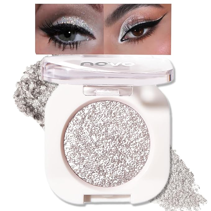 Ultra-Fine Pressed Pigment Single Eyeshadow – Lightweight, Highly Blendable Formula Frosted Silver Sparkle Eye Shadow, 12 Rich Matte/Shimmer Shades for Makeup, Vegan & Cruelty-Free (#12 Cold Brew)