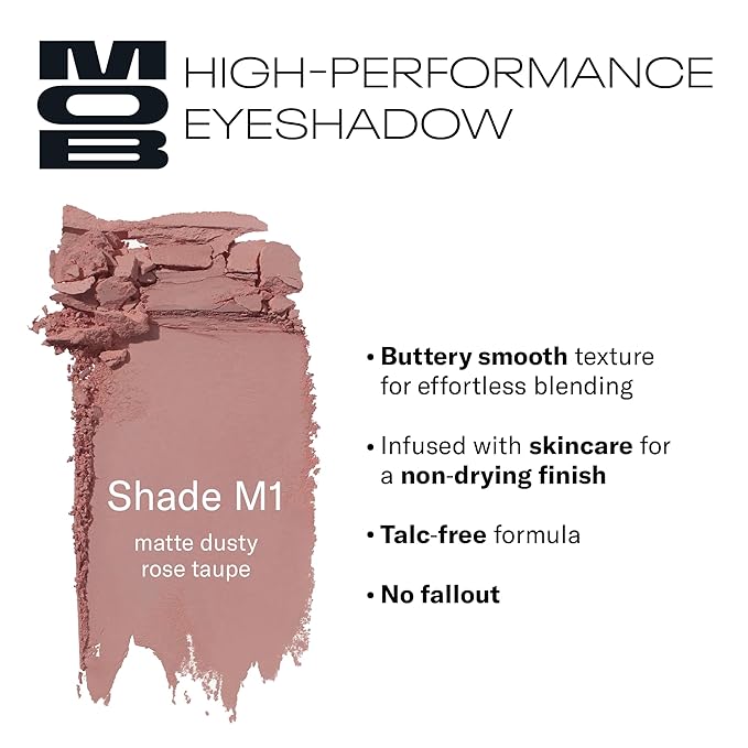 MOB Beauty Eyeshadow M1 Matte Dusty Rose – Cool-Toned Soft Pink Shade for Crease or All Over Wash, Talc-Free Vegan Cruelty-Free Skincare Infused Long Wear Sustainable Refillable Compact