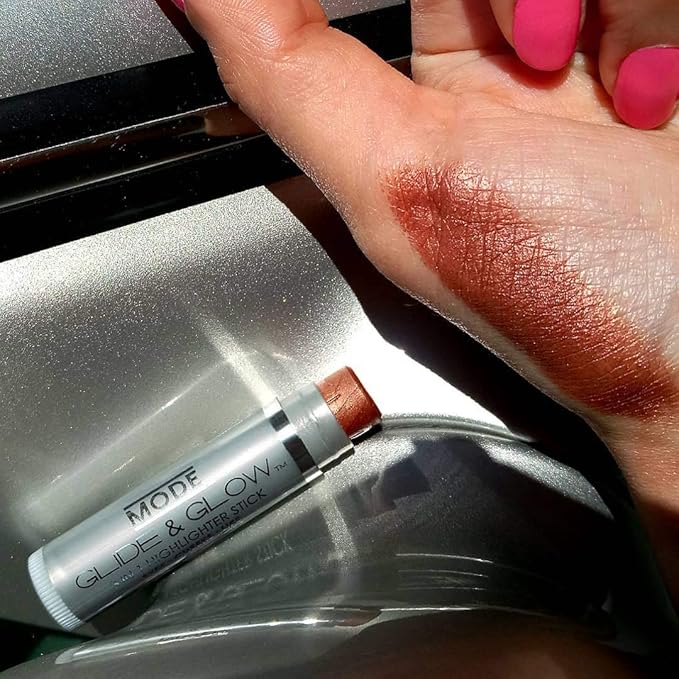 MODE Glide & Glow 3 in 1 Highlighter Creamy Color Makeup Blush Stick, Long Wear Glowing Radiance for Eyes, Cheeks, Lips with Nourishing Natural Skincare - GLAZE - Lustrous Satin Brown Bronze, 0.15 oz
