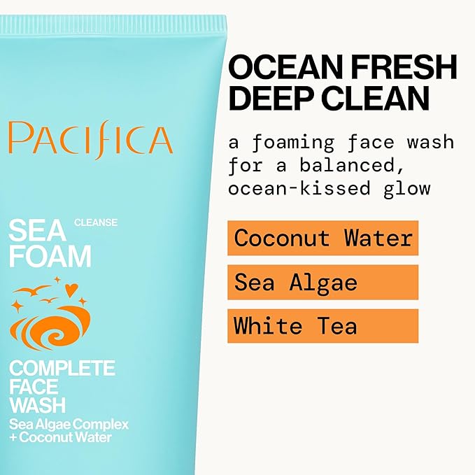 Pacifica Face Wash Duo – Glow Baby Vitamin C Brightening Cleanser + Sea Foam Gentle Cleanser, Daily Exfoliating Face Wash Set for All Skin Types, Sulfate-Free, Vegan