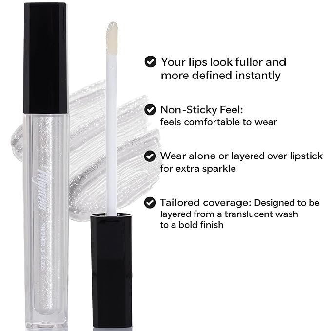 Mynena Crystal-Clear Icy Silver Shimmer Lip Gloss Non-Sticky Clear Filled with Iridescent Sparkles | Lightweight Lip Topper | Demi-Sheer Lipgloss from Cosplay to Everyday Glam | Aila