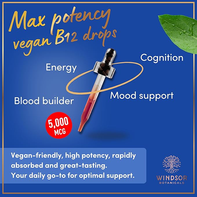 2-PACK Vegan Vitamin B12 Liquid - Max Strength Methylcobalamin B12 Sublingual 5000 mcg - Fast Absorbing Supplement for Mood, Memory and Energy - Non-GMO, Gluten-Free, Citrus Flavor B 12 Drops, 4oz