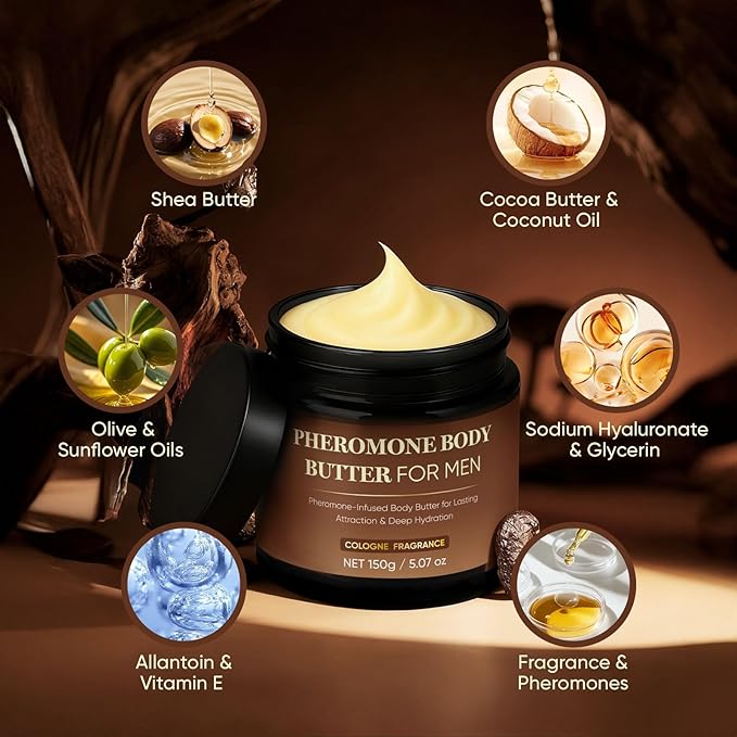 Pheromone Body Butter for Men, Body Skin Cream with Shea Butter, Cocoa Butter & Coconut Oil, Long-Lasting Fragrance, Deep Hydration, Non-Greasy, Alcohol-Free, Vegan (2)