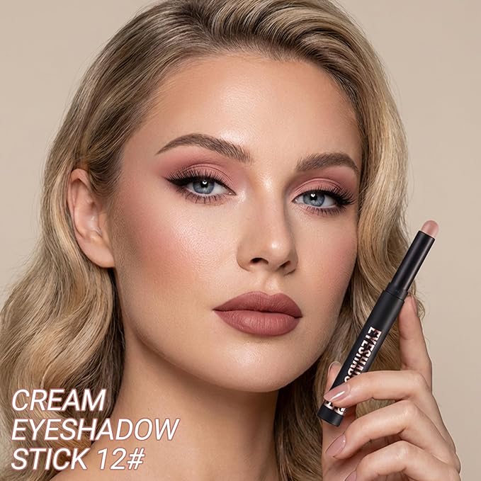 Erinde Cream Matte Eyeshadow Stick, Medium Warm Brown Eye Shadow Sticks, Cream to Powder Eyeshadow Crayon, Buildable & Blendable Long-Lasting Waterproof Eye Shadow Stick, Vegan & Cruelty-Free, 12