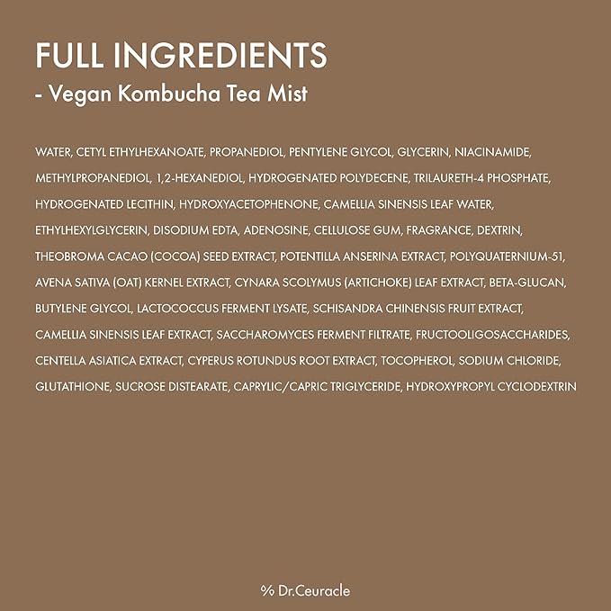 Dr.Ceuracle Vegan Kombucha Tea Mist - Hydrating Face Mist, Portable Milky Spray Serum, Korean Skincare for Stocking Stuffers (80 ml / 2.70 fl. oz.)
