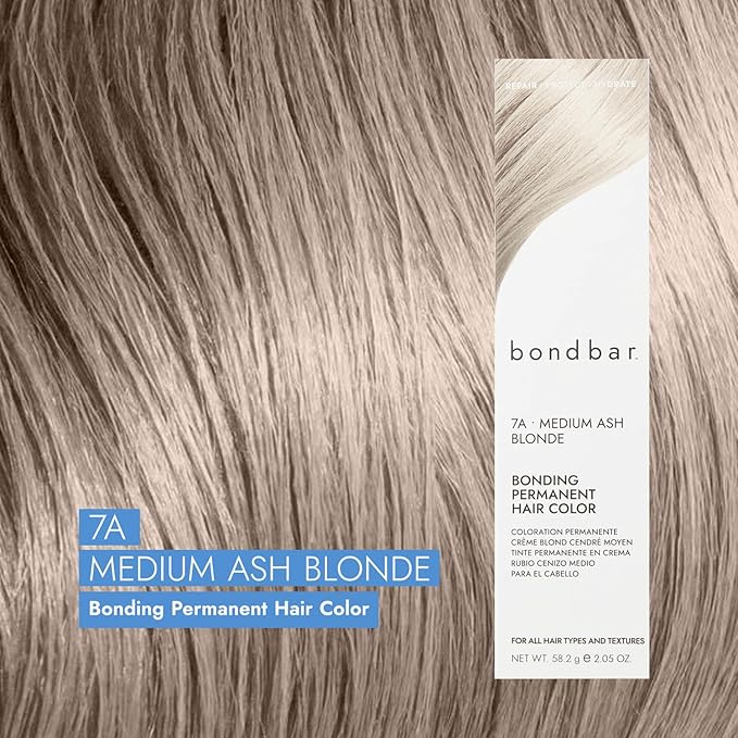 Bondbar 7A Medium Ash Blonde Bonding Permanent Creme Hair Color, Repairing hair dye for all hair types, Vegan, Built in Bonding, 2.05 Oz