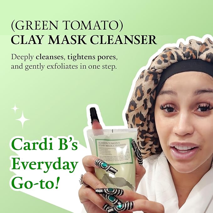 FULLY Green Tomato Facial Cleanser, Cardi B’s Clay Mask Cleanser for Deep Pore Cleanse & Pore Detox, Blackhead & Sebum Control, Gentle Face Wash for Women, Korean Skincare