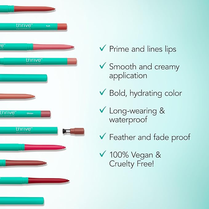 Thrive Causemetics Lip Filler Long-Wearing + Plumping Lip Liner, Shea Butter Hydrating Lip Plumper Retractable Lip Liner Pencil, Built In Sharpener, Vegan & Cruelty Free, Jillian (Apricot)