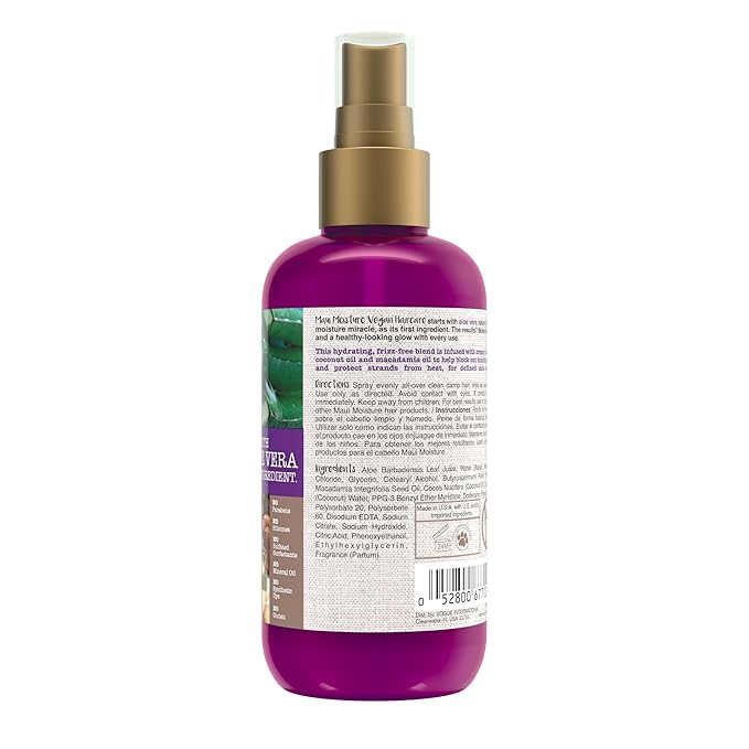 Maui Moisture Frizz-Free + Shea Butter Leave-in Conditioning Mist,Curly Hair Styling Spray to Soften,Detangle,& Define Dry,Damaged Curls & Waves,No Parabens or Silicone,8 fl. oz,(Pack of 2)