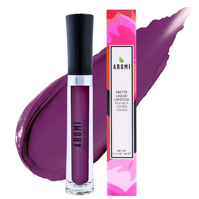 Aromi Matte Liquid Lipstick | Violet Plum Lip Color for Women, Velvety Finish, Long-lasting, Vibrant Purple Shade, Vegan (Vamptastic Plum)
