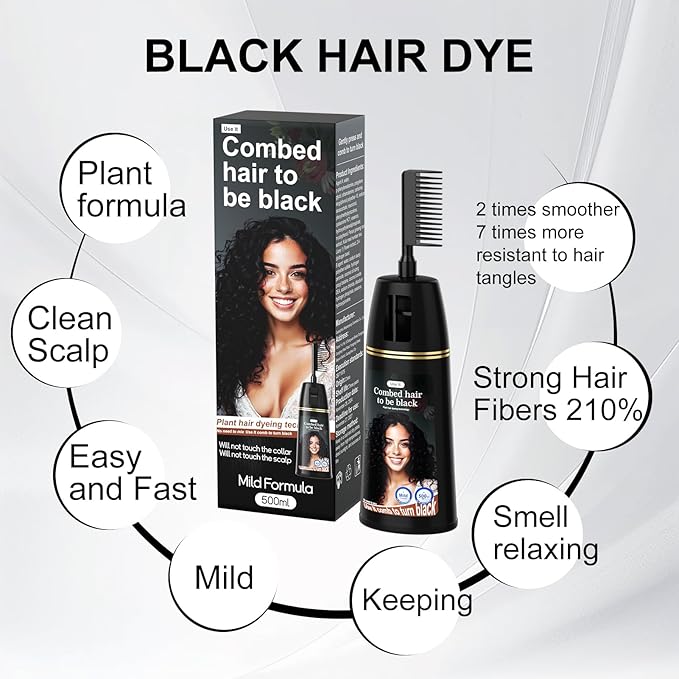 Permanent Hair Color, Permanent Black Hair Dye （17.6 Ounce） 100% Grey Coverage, Ammonia Free, Vegan, Cruelty Free | Biotin for Thicker, Fuller Hair (Black, 500ML)