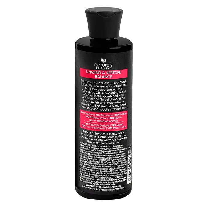 Nature's Beauty Elderberry Eucalyptus Stress Relief Body Wash Multi-Pack - Gentle Bath + Body Cleanser, Restore Skin Made w/Shea Butter, Avocado Oil, and Sweet Almond Oil, 12 fl oz (2 Pack)
