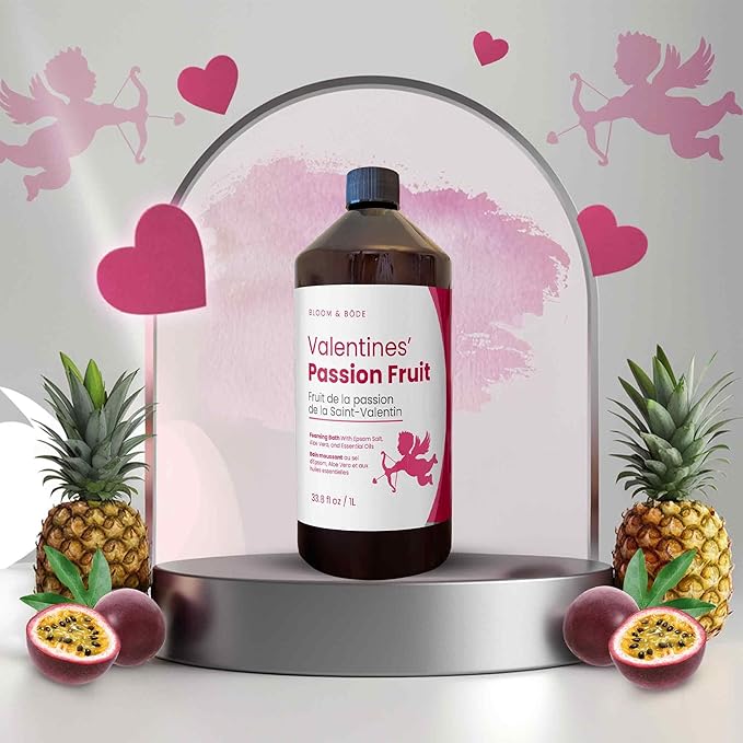Luxury Foaming Bath - Natural Scented Bubble Bath with Essential Oils and Epsom Salt - Valentines' Passion Fruit Scent, 33.8 fl oz