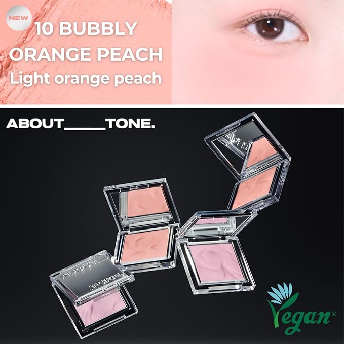 ABOUT TONE Fluffy Wear Blusher - Pressed Powder Cheek Blush with Airy and Soft Matte Blurring Finish Blendable & Buildable Natural Color Korean Makeup Vegan (03 TANGERINE ORANGE)