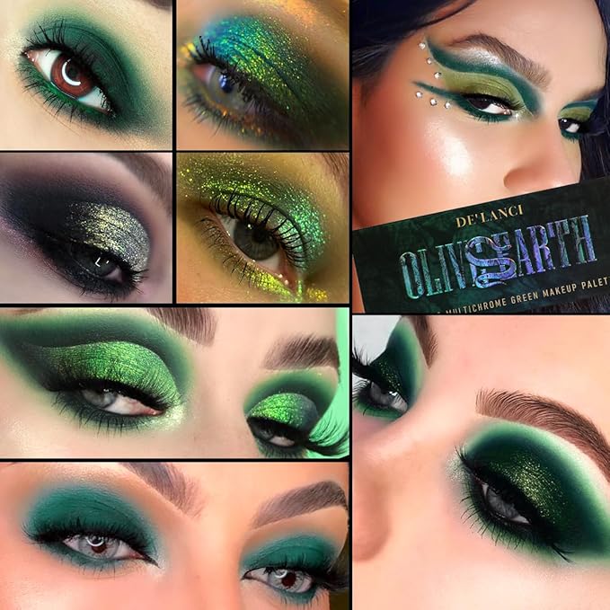 Olive Green Eyeshadow Palette, Brown Green Multichrome Eyeshadow for Nude Smokey Eyes, 12 Colors Bright Pigmented Matte Shimmer Glitter Long Last Makeup Palette for Daily, St Patrick's Day, Cos, Party