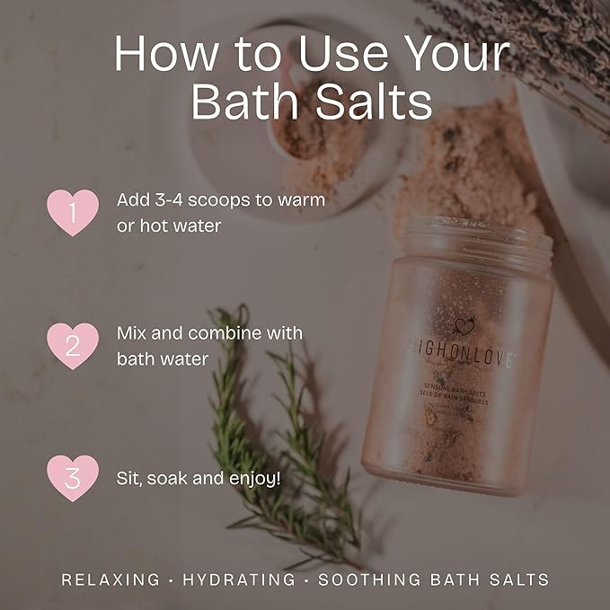 High On Love Bath Salts Refill - Pink Himalayan & Epsom Salt Blend with Soothing Vitamin E & Premium Hemp Seed Oil - Real Dried Rose, Lavender and Rosemary Inclusions (Rosemary Lavender)