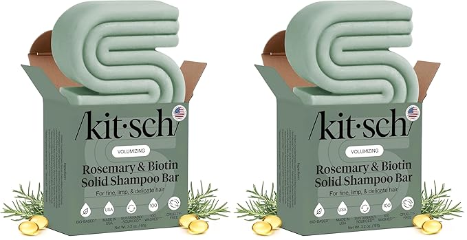 Kitsch Rosemary & Biotin Shampoo Bar - For Hair Growth, Strengthening, Thickening & Volumizing Shampoo for Women and Men - Free of Parabens, Sulfates & Silicones - Made in USA - 3.2 oz (Pack of 2)