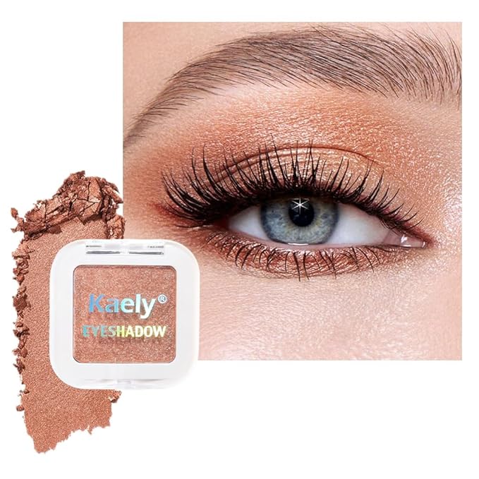 Champagne Gold Glitter Single Eyeshadow, Nude Gold Pink Shimmer Cream-to-Powder Eye Shadow, High Pigment Long-Lasting Waterproof Monochrome Mini Eyeshadow for Daily Makeup & Gifts #01