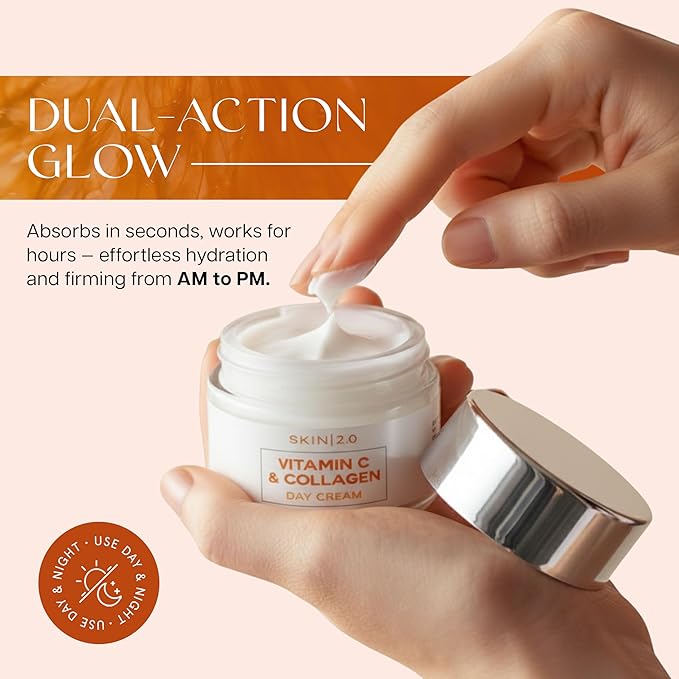 Vitamin C & Collagen Face Moisturizer – Anti Aging Day & Night Cream for Smooth & Radiant Skin, Firms & Restores Dull Complexion – Dermatologist Tested, Korean Skin Care Set, Vegan – Duo Pack