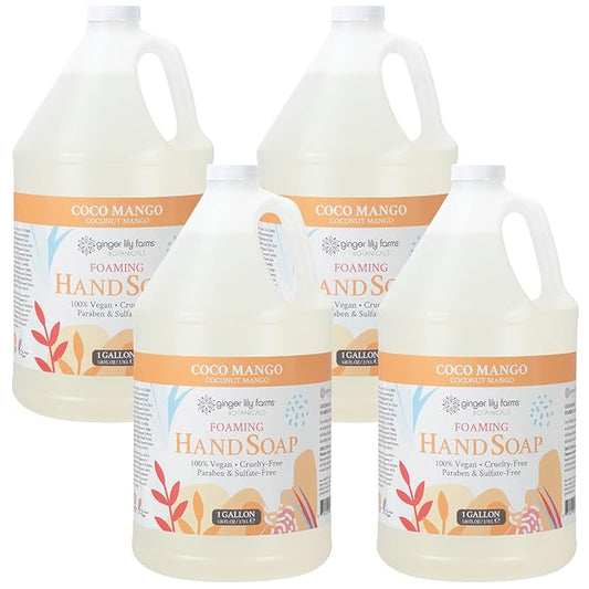 Ginger Lily Farms Botanicals All-Purpose Foaming Hand Soap Refill, Coco Mango, 100% Vegan & Cruelty-Free, Coconut Mango Scent, 1 Gallon (Pack of 4)