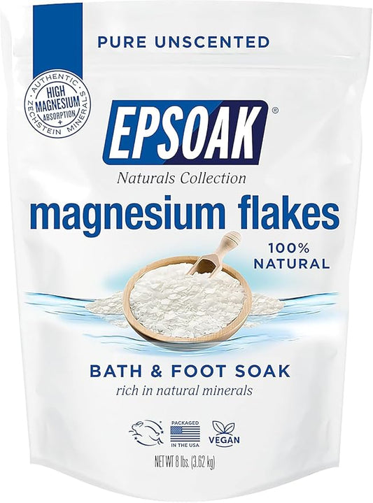 Epsoak Naturals Collection Magnesium Flakes for Foot Spa & Relaxing Bath, 8 lb, 100% Natural & Unscented Zechstein Magnesium Chloride (1 Ounce (Pack of 1)