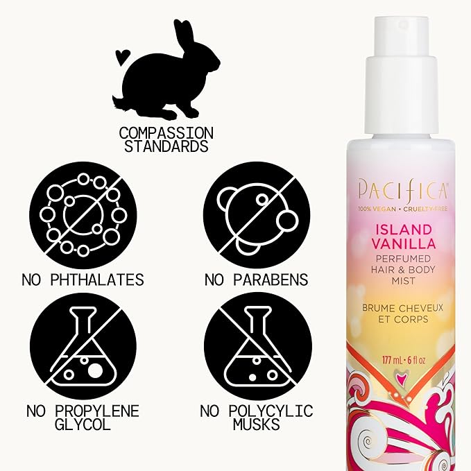 Pacifica Island Vanilla Spray Perfume & Hair and Body Mist Set – Tahitian Vanilla Clean Fragrance Duo, Essential Oil Blend, Alcohol-Free Hair/Body Mist Clean Beauty 100% Vegan & Cruelty-Free